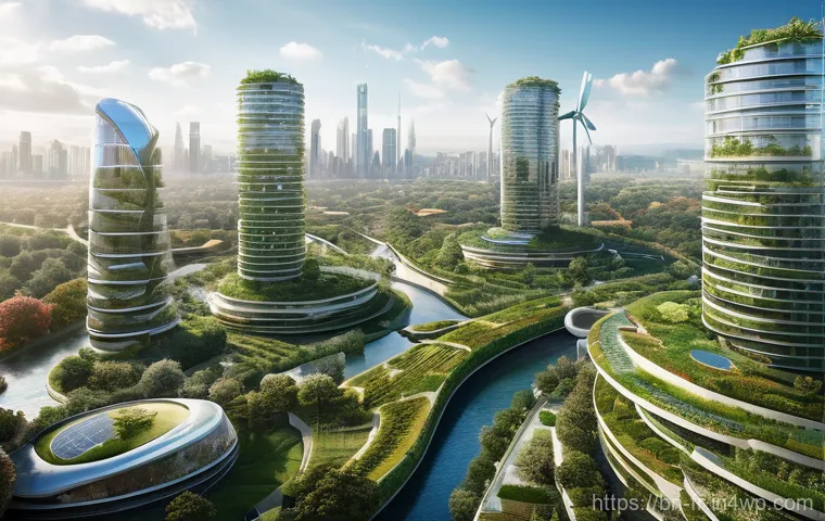 그린 수소 프로젝트 투자 유치 전략 - **Prompt:** A sprawling, futuristic eco-city bathed in warm, clear daylight. The skyline is dominate...
