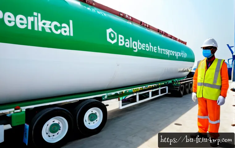 그린 수소 수송 방법 - Photorealistic green hydrogen transport scene at a modern coastal port in Bangladesh, a clean white ...