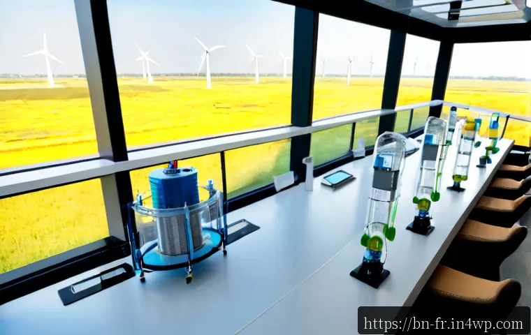Home 17 그린 수소 경제를 위한 국제 협력 방안 - Photorealistic international green hydrogen cooperation meeting in a bright modern energy research c...